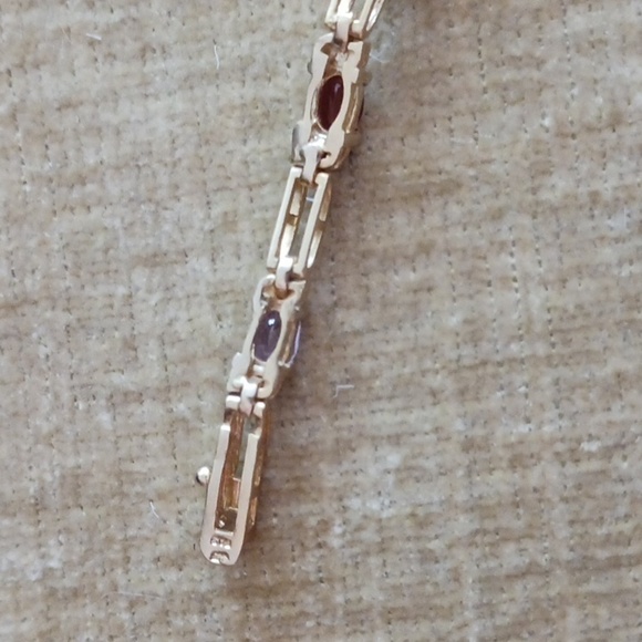 FAS 925 Gold Multi Colored Rhinestone Link Bracelet - Picture 5 of 7